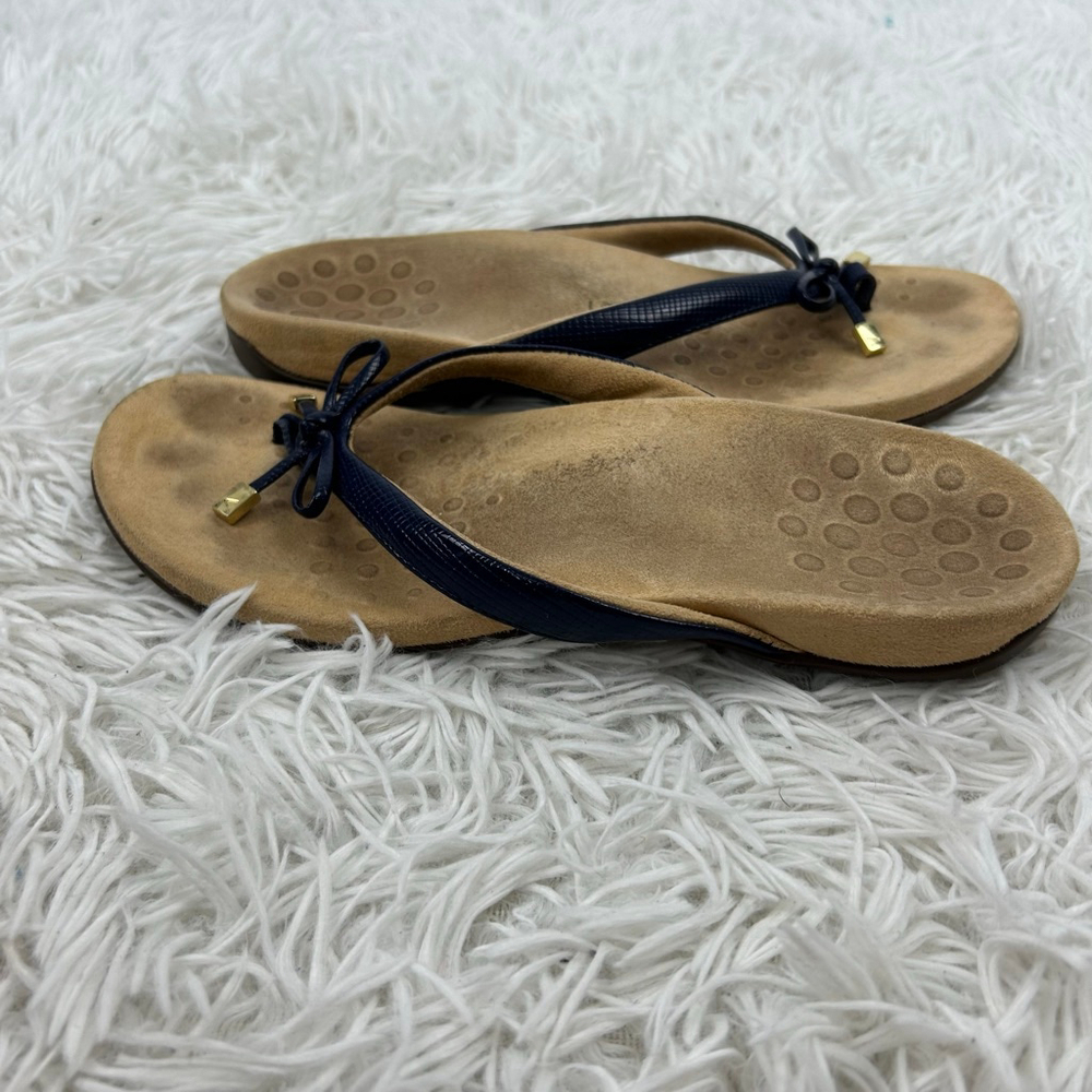 Vionic Bella Flip Flop Thong Sandals with Bow Women 10 Blue Tan Orthotic Comfort - Picture 4 of 11
